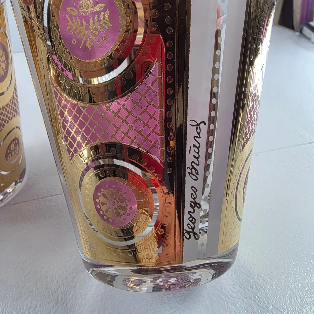 5 VTG‎ Georges Briard Signed RARE Amethyst Gold Rocks Glasses MCM Barware 22K